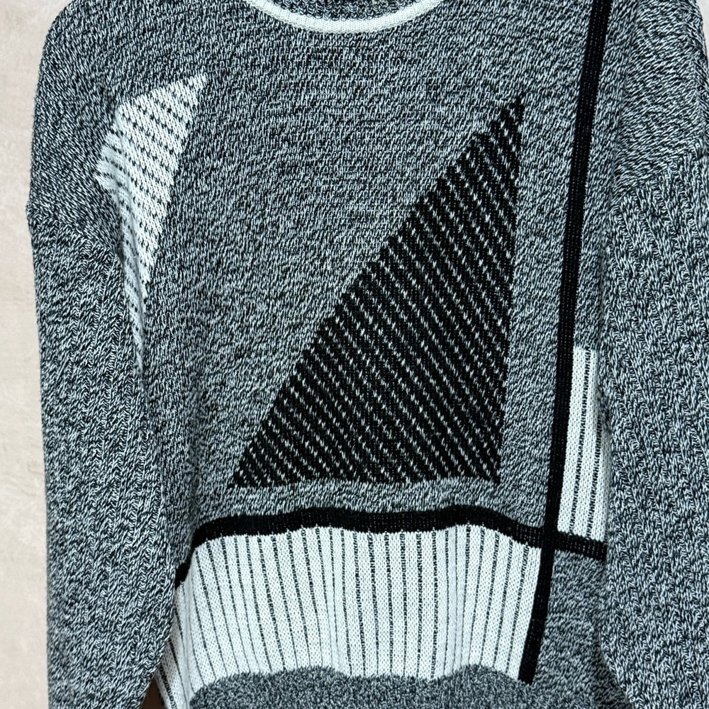 Vintage 80s Expressions Abstract Sweater Black/Grey Medium, Retro Geometric Knit - Picture 2 of 6
